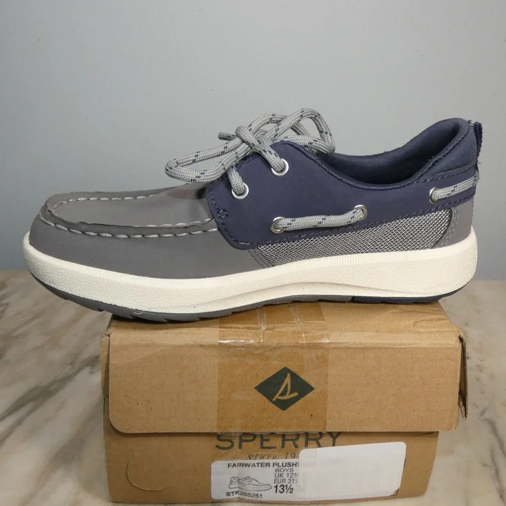 Sperry Fairwater Plushwave Sneaker, Grey/Navy, 13.5 US Unisex Big Kid
